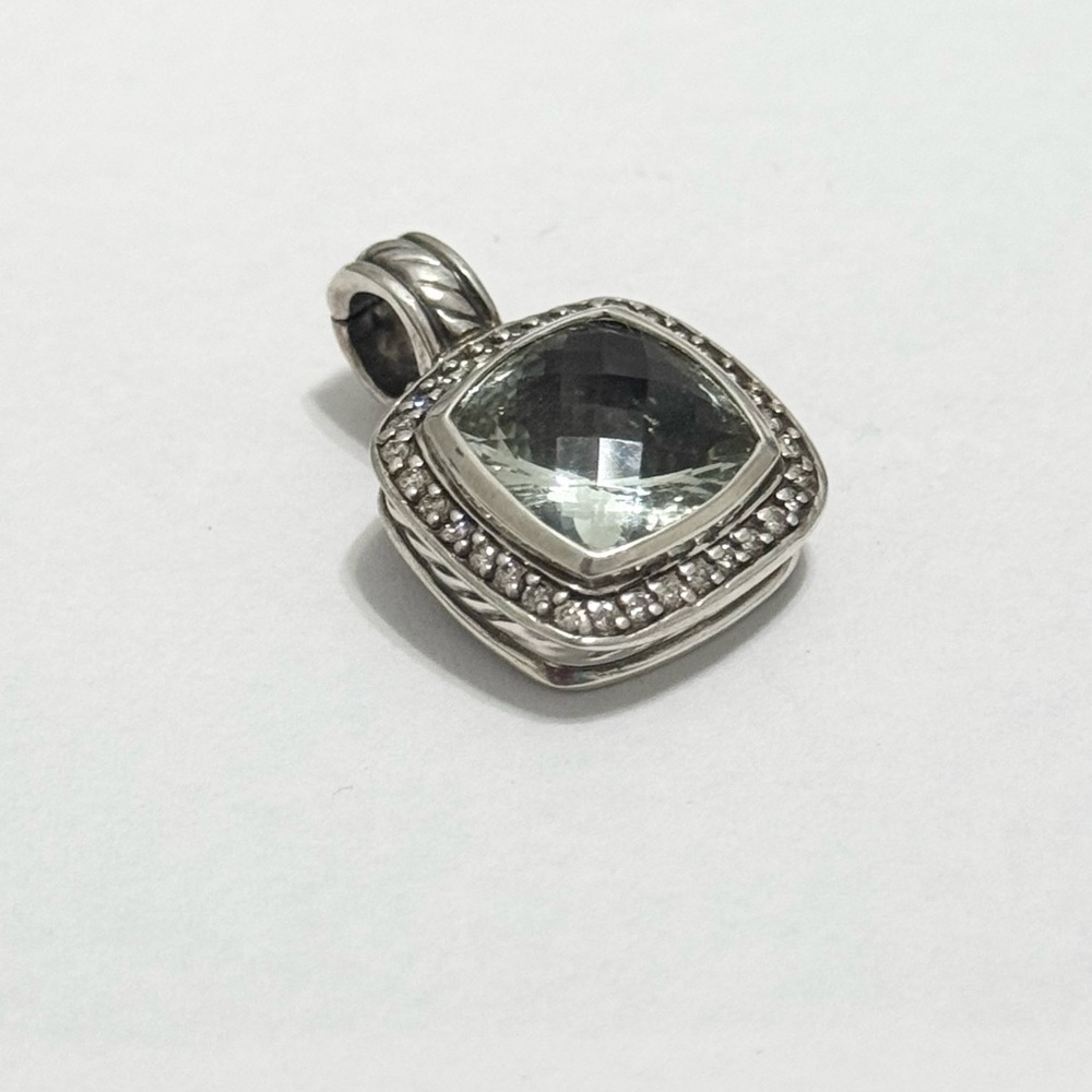 David Yurman 11mm Prasiolite Diamond Albion Enhancer Pendant .925 - Picture 3 of 7